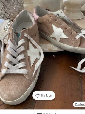 Golden Goose Taupe Suede Sneakers with White Star neutral
